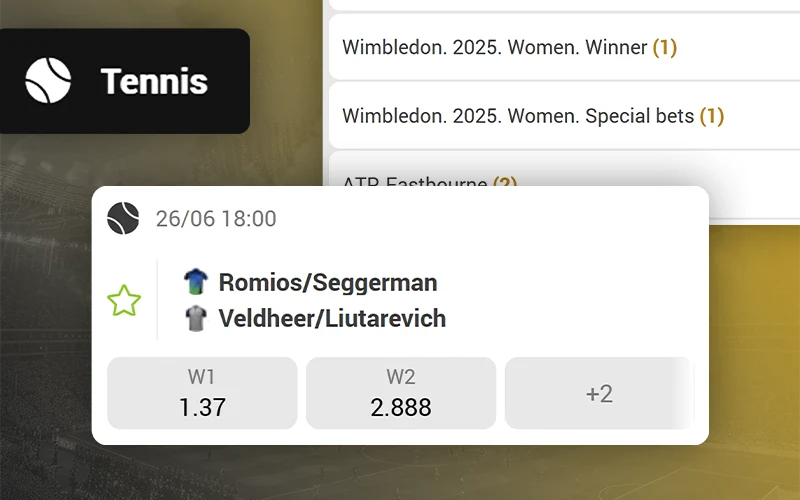 Support your favorite tennis player on Melbet.