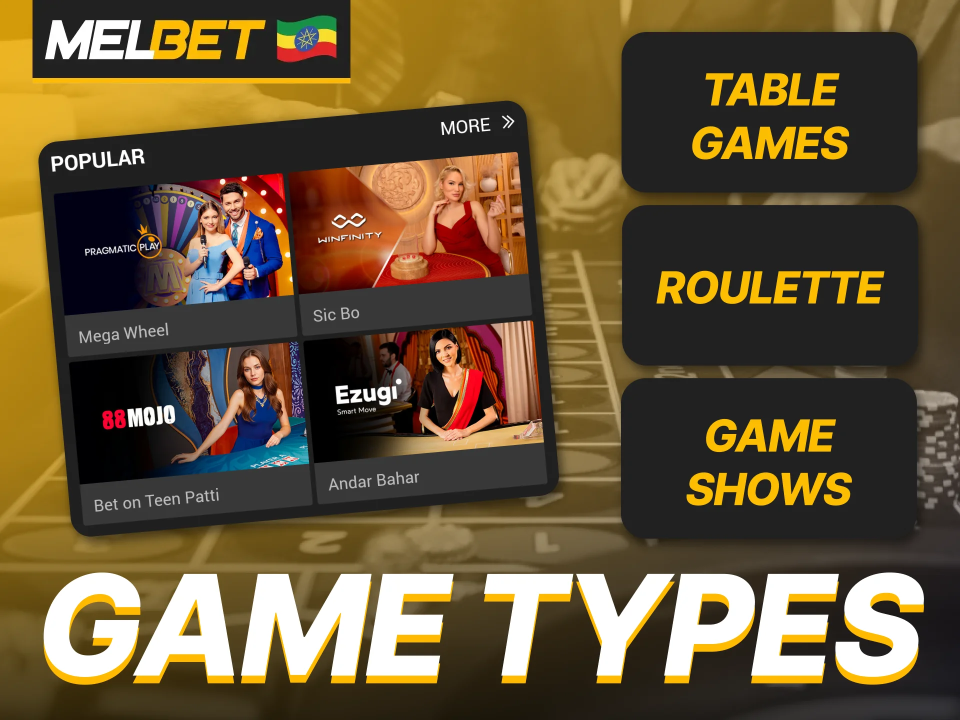 Explore a variety of live dealer games at Melbet.