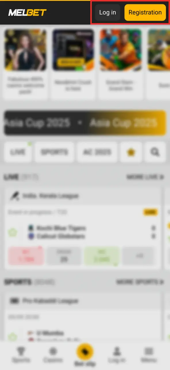 Log in or register at Melbet now.