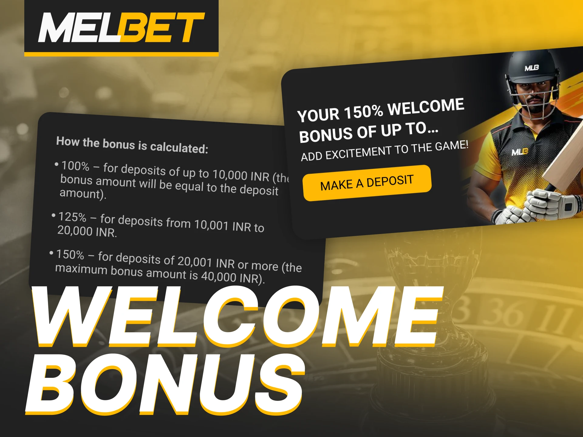 The Melbet mobile app offers the same welcome bonus as the website.