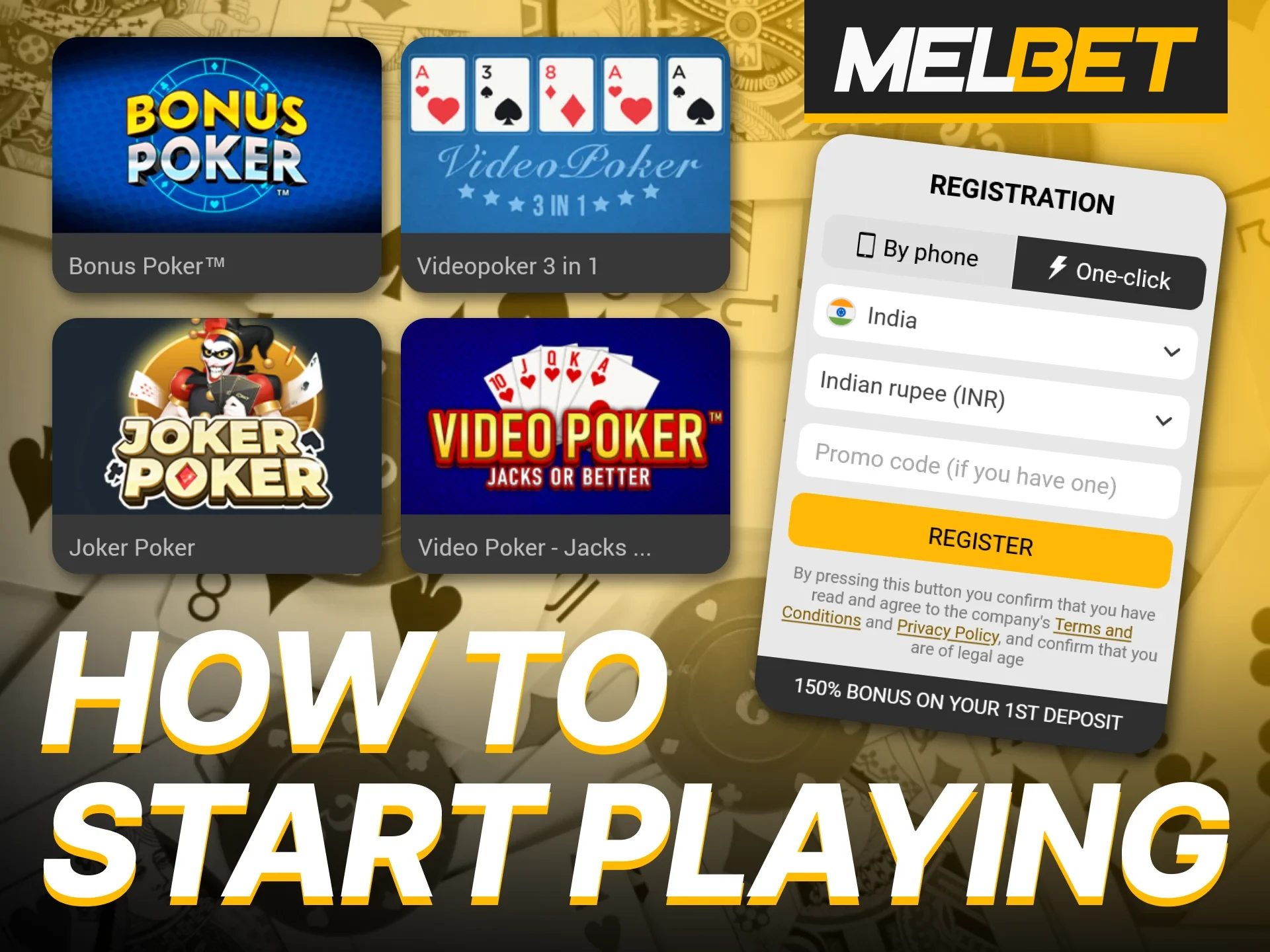 Create your Melbet account to play top poker games.