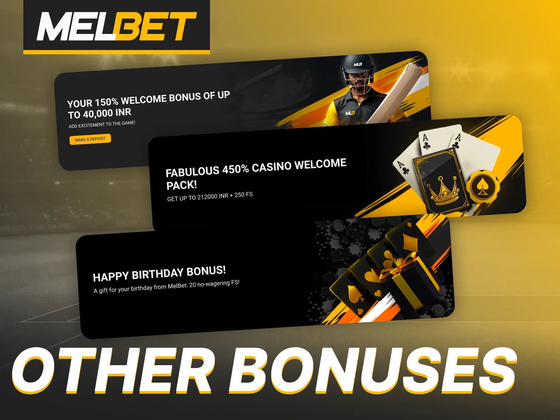 At Melbet, you will find a large number of bonuses for your games and bets.
