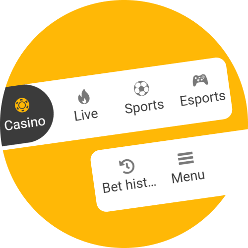 Access all key functions including casino, live sports, and esports via the Melbet menu.