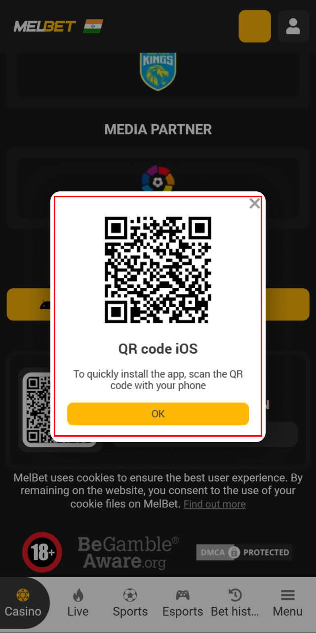 Scan the QR code provided on the website to instantly download the Melbet app.