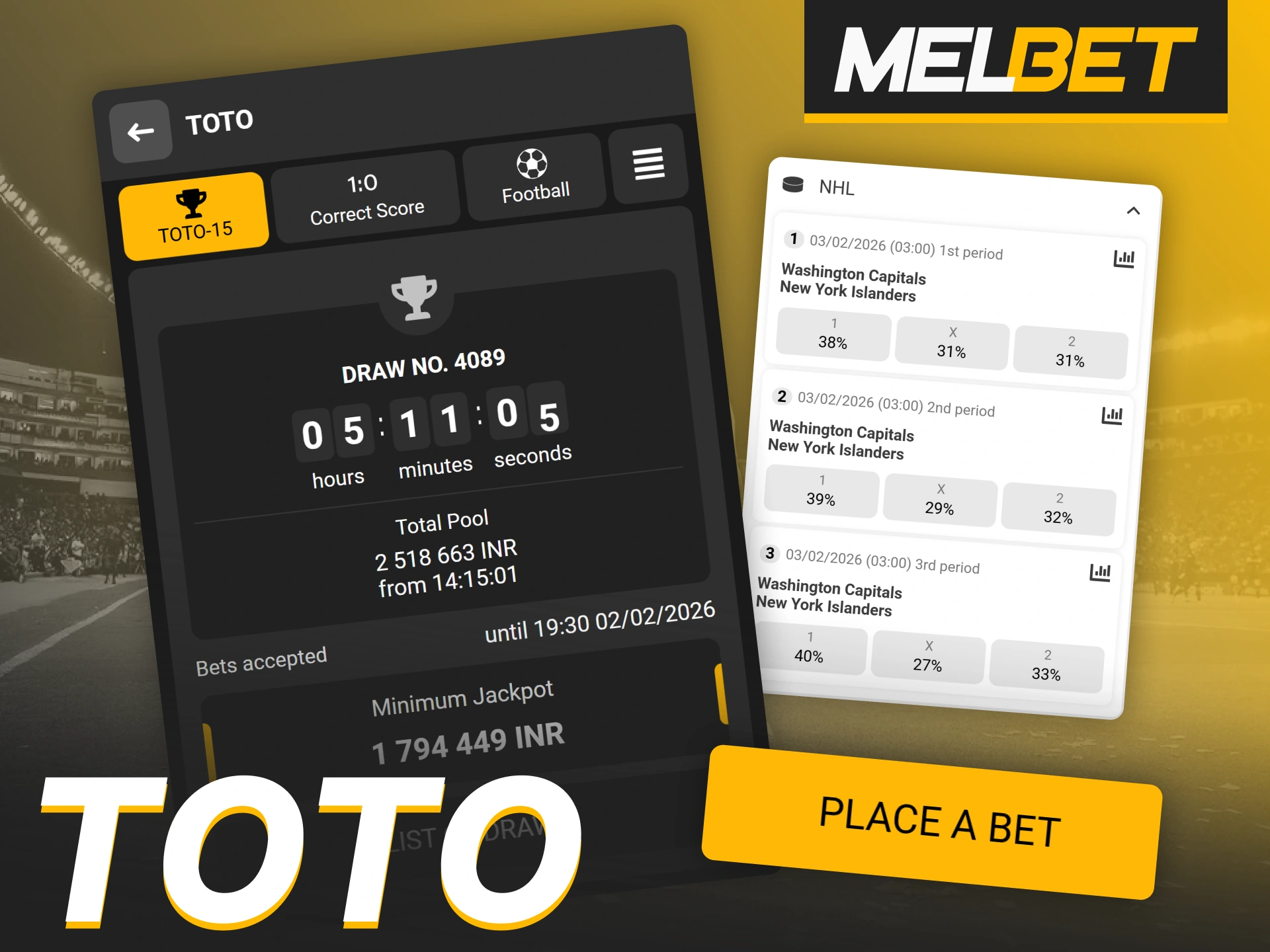 Participate in the TOTO jackpot draw by placing a prediction bet at Melbet.