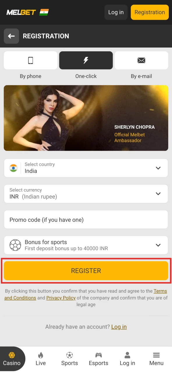 Start register your account at Melbet official platform.