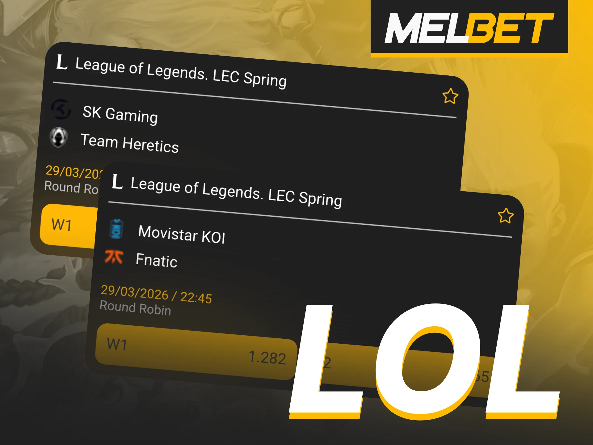 Melbet platform offers a wide selection of League of Legends leagues.