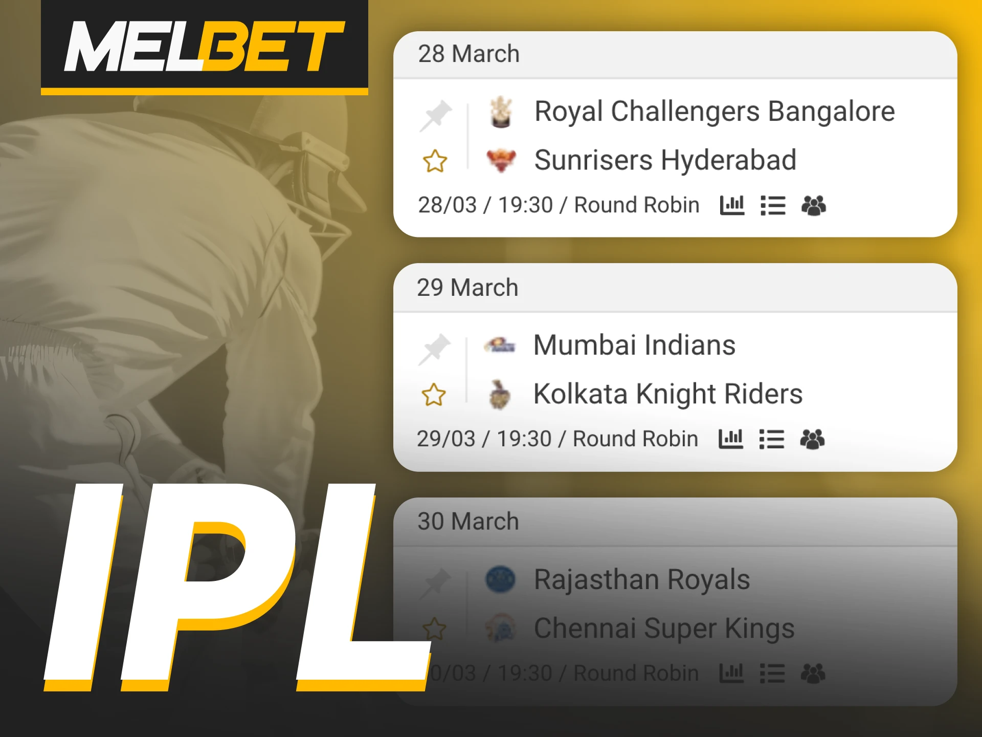 Discover all the teams at the Melbet IPL tournament.